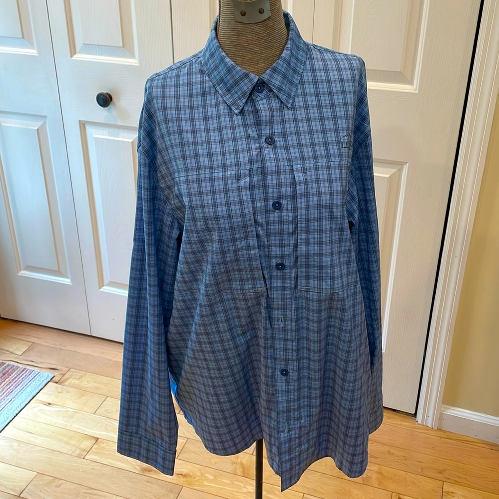 LL Bean Sun blocking  UPF 50 blue plaid 
long sleeve lightweight shirt